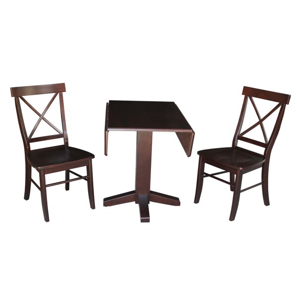 International Concepts Square 36 in Square Dual Drop Leaf Table with 2 X-Back Chairs, Rich Mocha, 36 in W, 36 in L, Wood K15-36-C613-2 - main